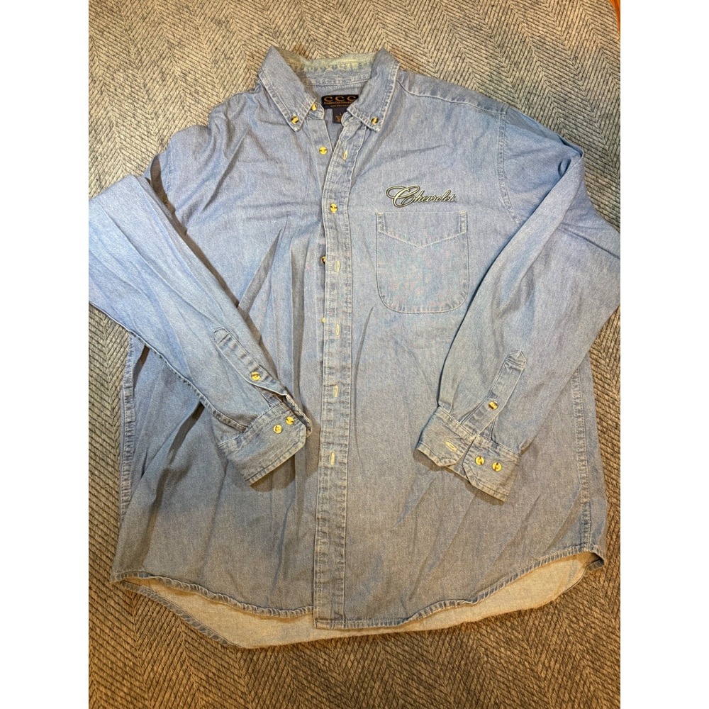 Joe Blow Classic Car Collection Chevrolet Shirt Mens Large Blue Denim Button Up